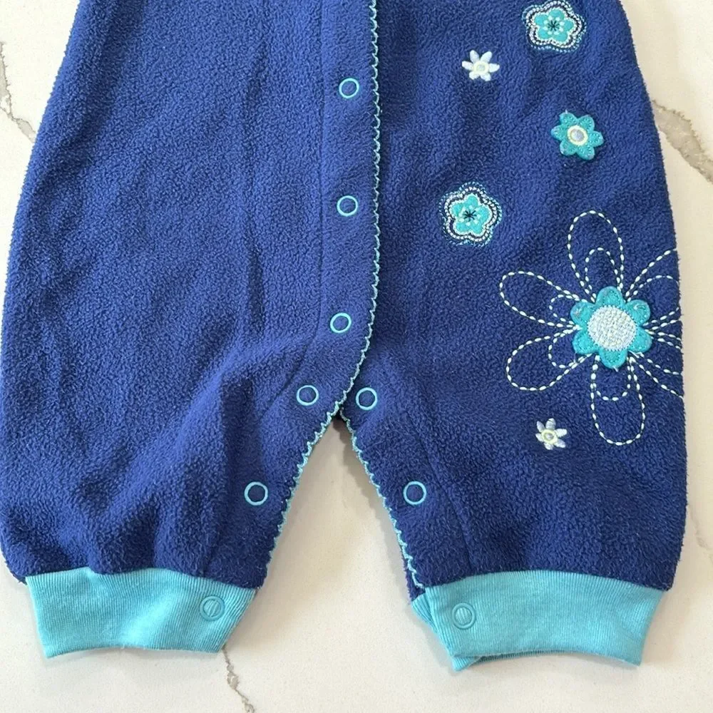 Carter's | Infant Girls Blue Floral Soft Fleece Jumpsuit Romper 0-3M
